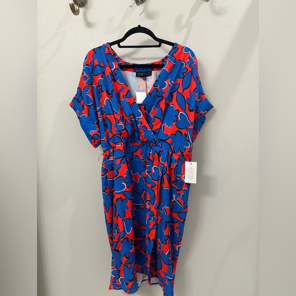 Eloquii Red and Blue Floral Midi Dress